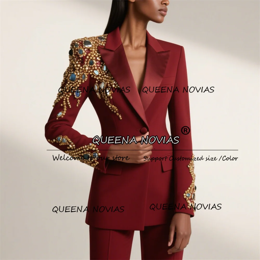 Brilliant Diamond Beaded Mother Of The Bride Dress For Wedding Guest Customized 2 Pieces Sets Women Suits Ladies Business Gowns