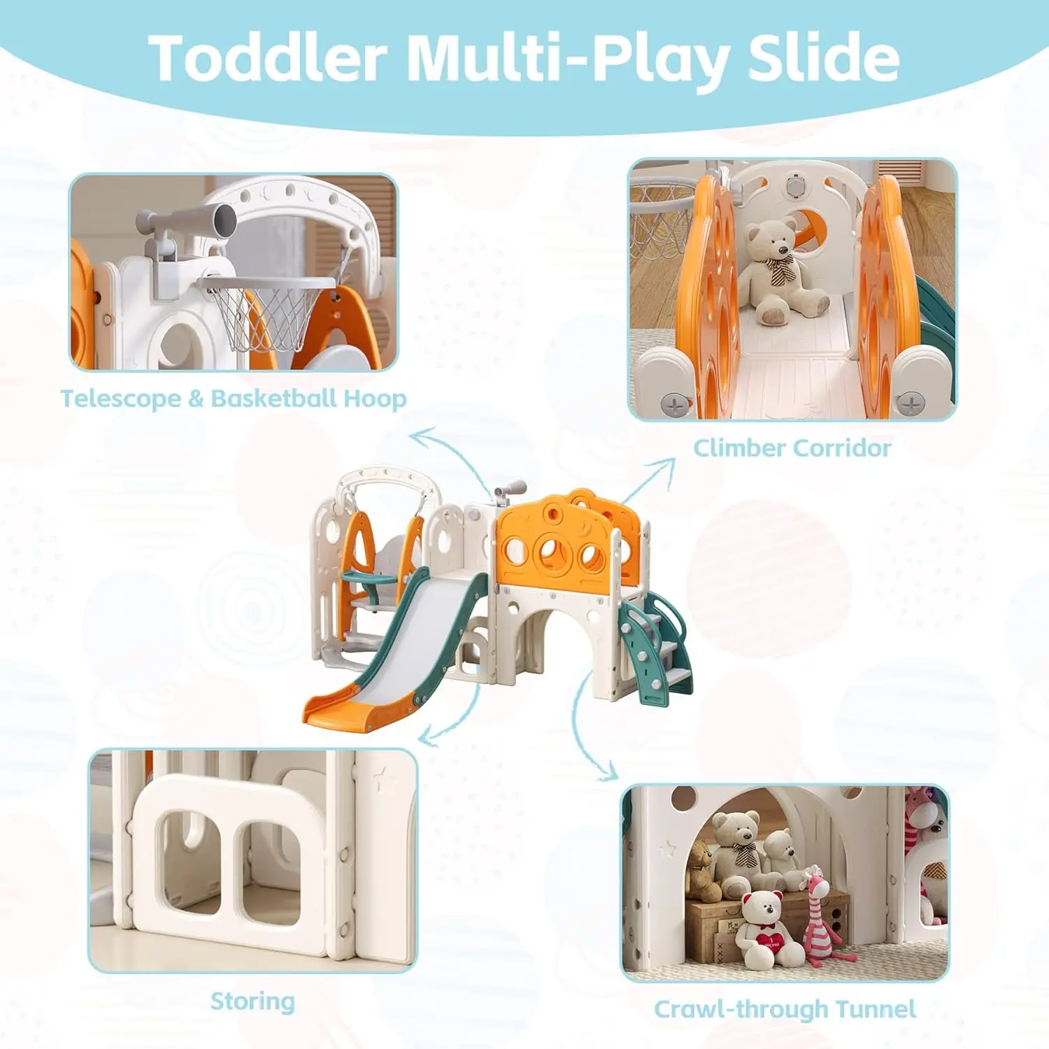 Toddler Slide Indoor Slide for Toddlers for Kids Indoor Slide Baby Plastic Play Slides with Basketball Hoop and Ball