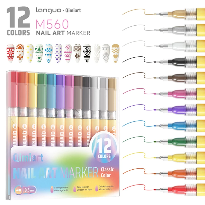 

Набор цветных водостойких маркеров для ногтей Languo, 12 шт., 0,5 мм, для 3D-дизайна, абстрактных линий, маникюра, рисования