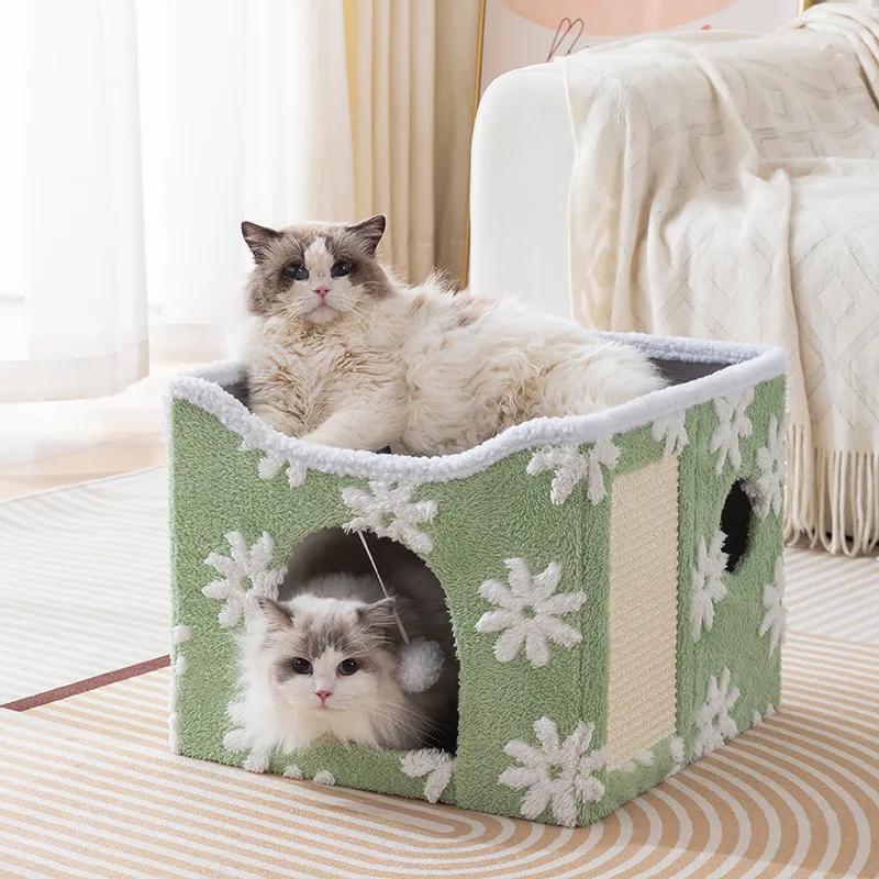 

Cat Bed Fleece Cotton Jacquard Style Pet Bed, Small Bed, Warm in Winter, Foldable and Detachable for Washing Cat House