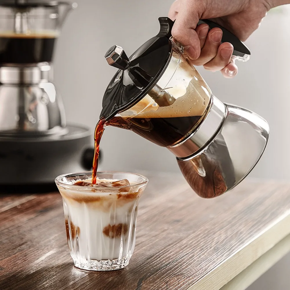 4/6 Cups Visible Moka Pot Stainless Steel Transparent Pot Body Coffee Maker Pot Universal Espresso Italian Coffee Machine