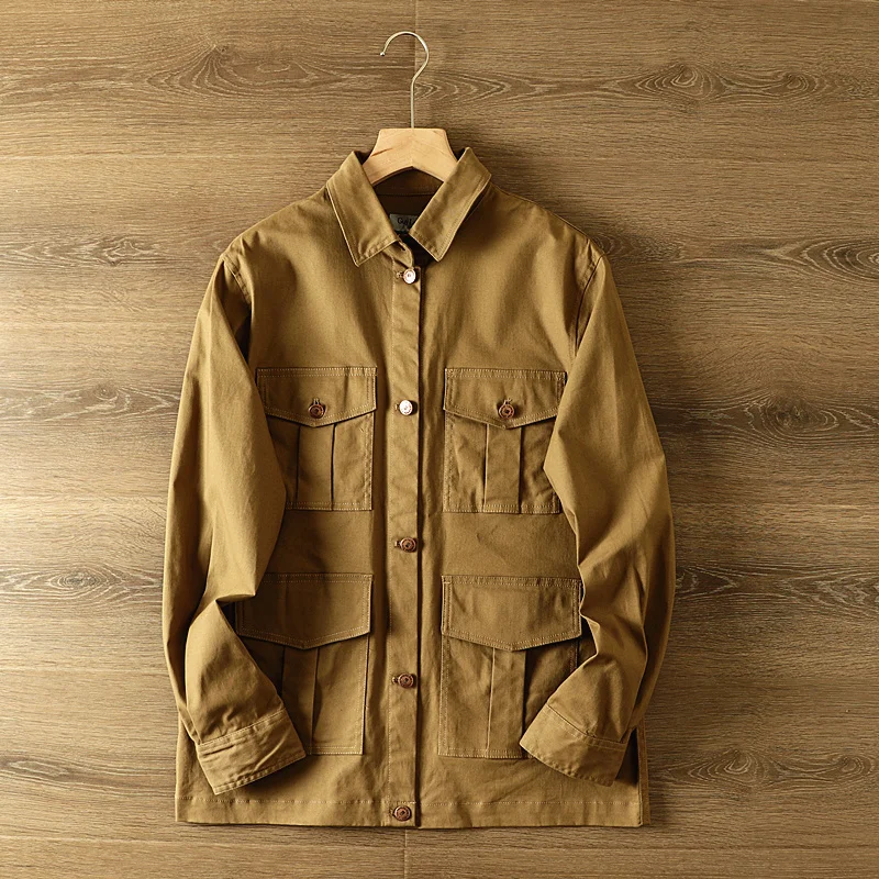 

Retro American Workwear Sle Men's Outdoor Casual Cotton Jaet Spring Season Faion Urban Long Sve Flip Collar Coat