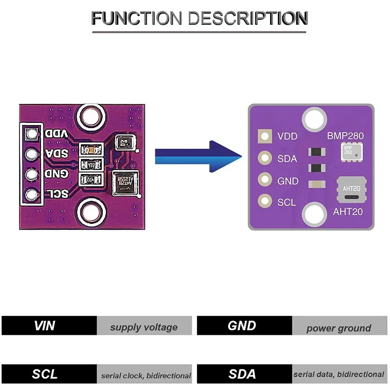 AHT20+BMP280 Temperature Humidity Air Pressure Module High-precision Digital Temperature Humidity & Air Pressure Sensor