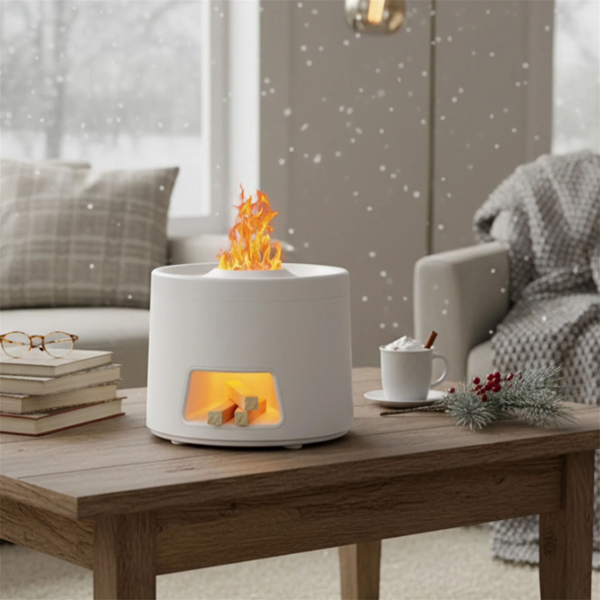 

Ретро-диффузор для эфирных масел в стиле лесной хижины с эффектом мерцающего пламени, увлажнитель воздуха с ароматом дров для уютной атмосферы