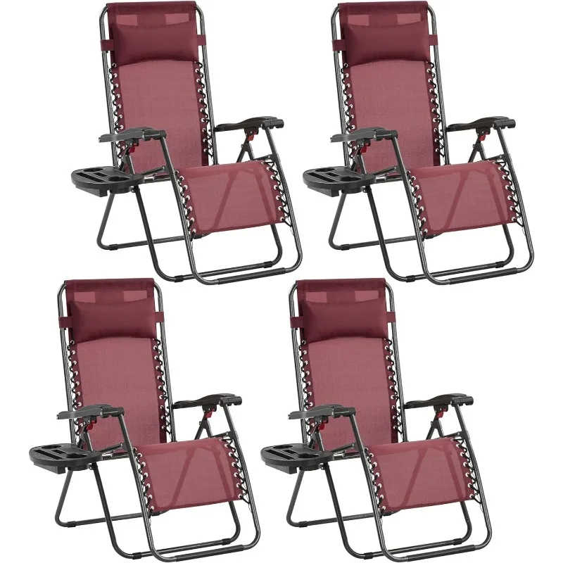 

Zero Gravity Recliners Outdoor Adjustable Folding Reclining Lounge Chairs w/Pillows, Cup Holder Trays and Carry Strap