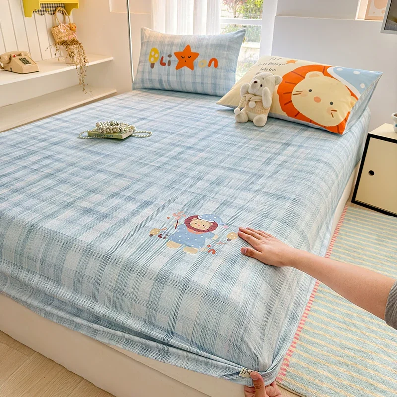 Chunky Knitted 100% Cotton Fitted Sheet Embroidered Non Slip Mattress Cover with Deep Pocket Single Double Cotton Bed Sheet Set