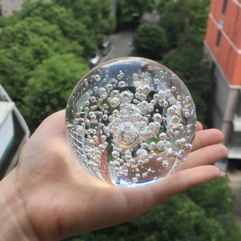 80mm Crack Crystal Ball Glass Magic Sphere Feng Shui Ornament Rocky Water Fountain Bonsai Ball Living Room Home Decor