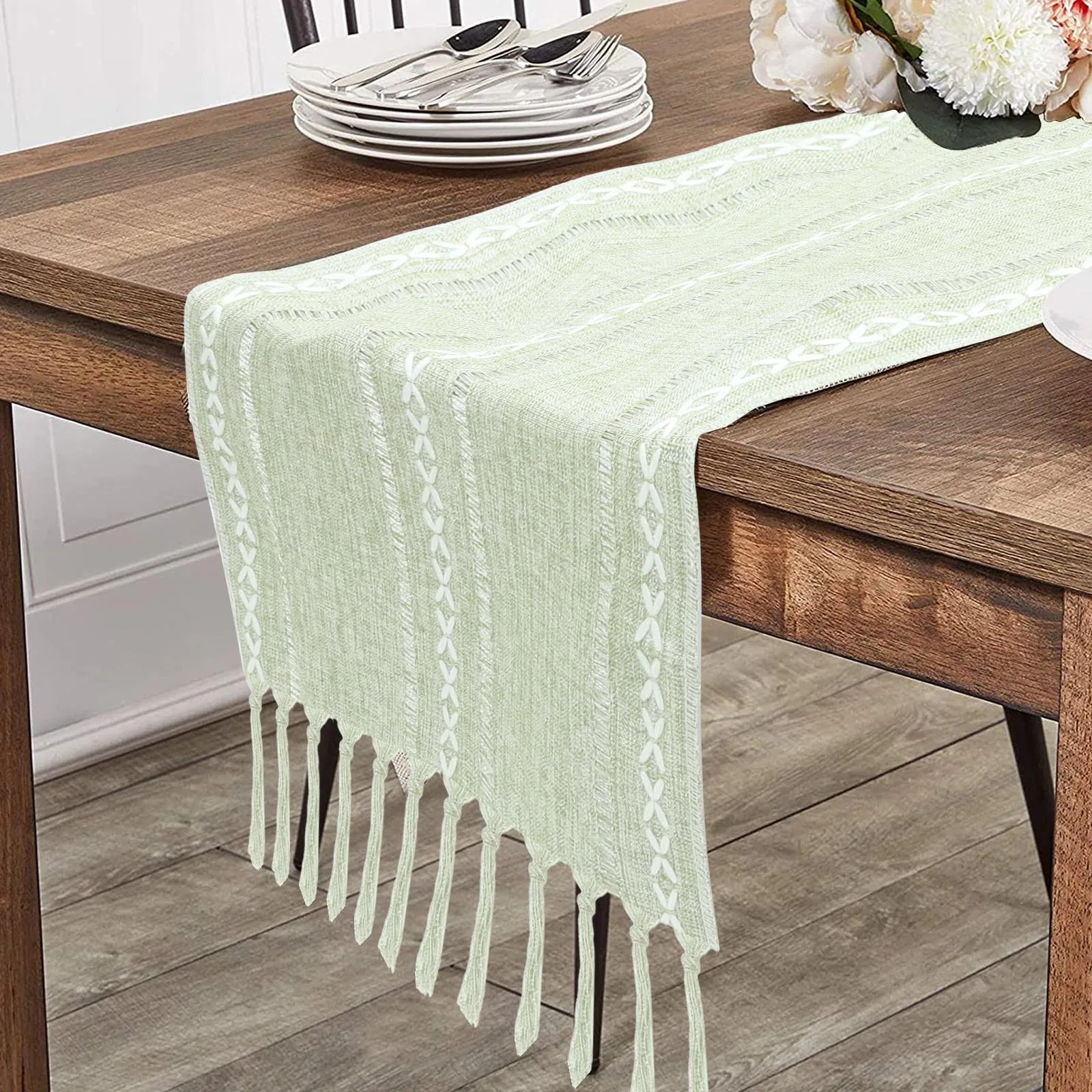 

Rustic Farmhouse Table Runner Tassel Decor Dining Room Party Wedding Home Supply Table Runner Party Decor