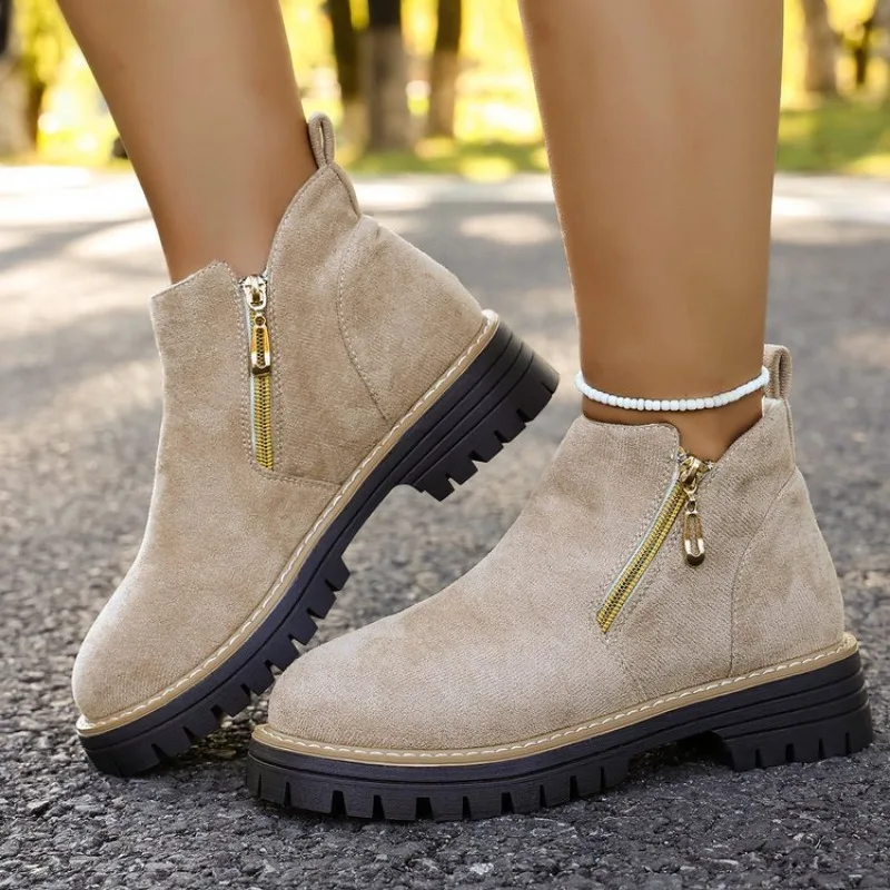 

Women's Natural Suede Elastic Patch Low Heel Shoes Autumn and Winter Ankle Boots Square Toe Casual Short Boots Plus Size 36 - 42