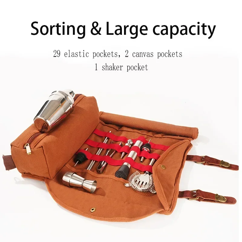 Imagem -03 - Portátil Canvas Bartender Ferramentas Bolsa de Ombro Grande Capacidade Bolsa de Armazenamento Couro Camping Handle Durable Tool Kit 16a