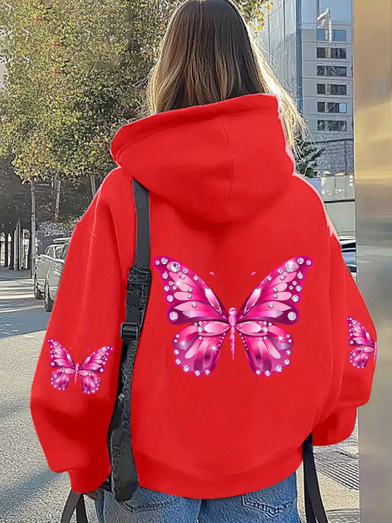 Women Butterfly Print Hoodie Unisex Autumn Winter Fleece Oversized Hooded Everyday Outdoors Hoodie for Any Occasion view 2