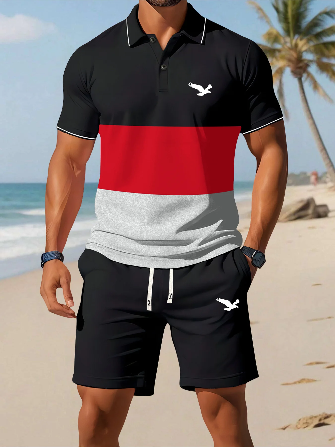 

Classic Summer Men's Golf Shirt Stylish Golf Polo Set Business-Style Button-Down Polo Shirt Drawstring Shorts Two-Piece Set