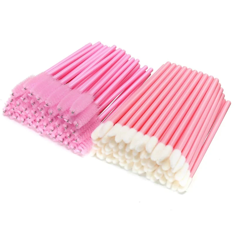 Wholesale 50PCS Disposable Eyebrow Eyelash Brushes 50PCS Lip Brushes Mascara Wand Makeup Applicators Kit Eyelash Extension Brush