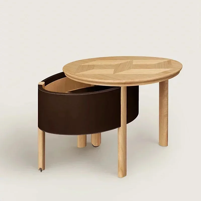 

For Elegant Italian-Style Light Luxury Rotating Tea Table with Storage, Solid Wood Corner Table for Modern Home Living Room