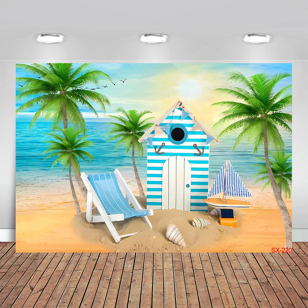 

Coconut Beach Hawaii Backdrop Summer Surfboard Kids Cake Smash Birthday Party Tropical Palms Seaside Background Props