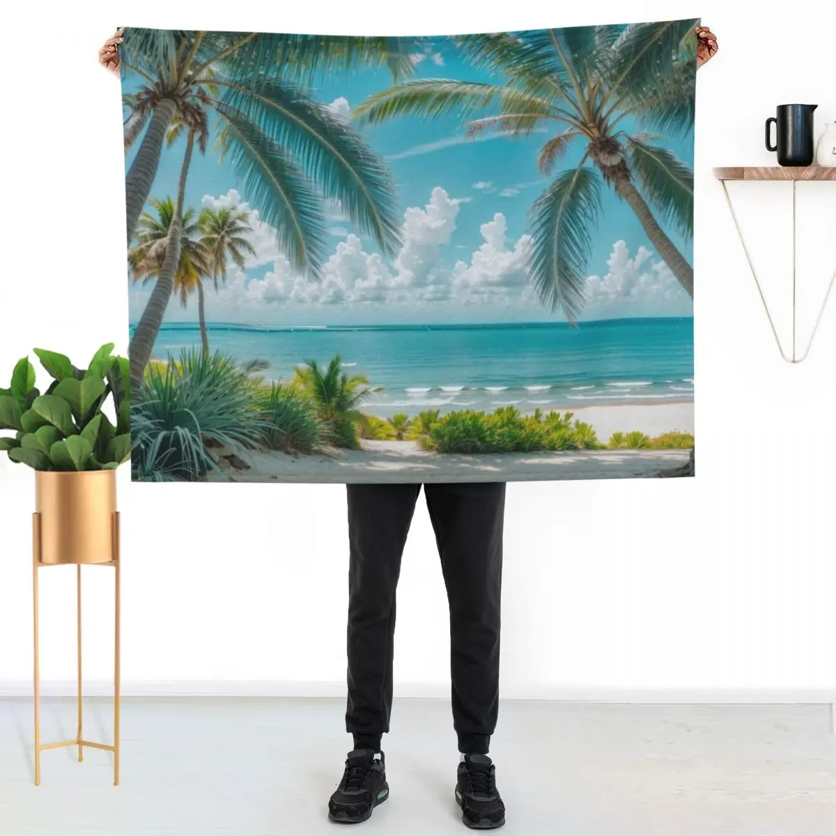 

Pastel Palm Trees Scene Throw Blanket Lightweight Warm Blanket for Travel Camping
