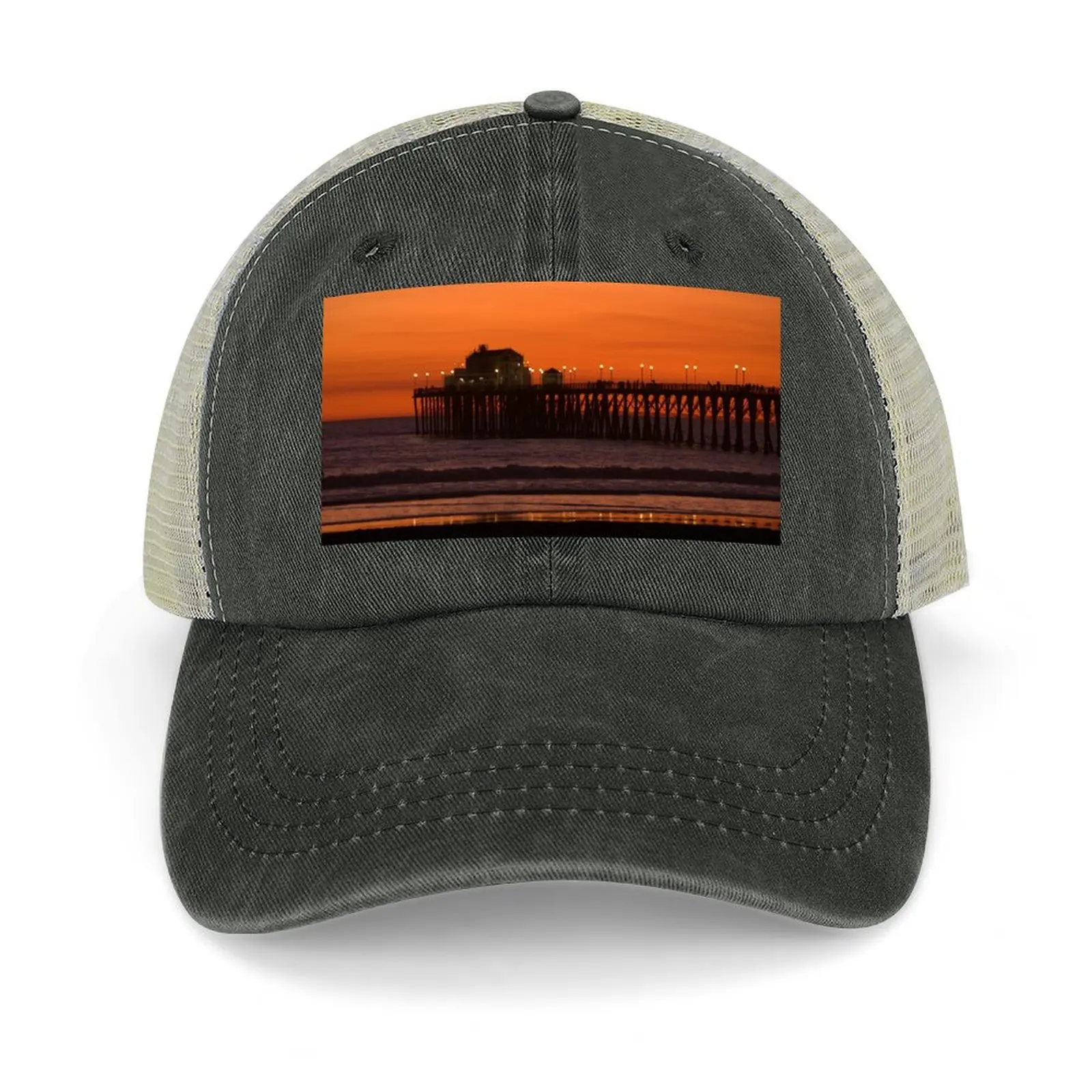 

Oceanside Pier Sunset Baseball Cap Big Size Hat Wild Ball Hat Funny hats Beach Outing Women's Golf Clothing Men's
