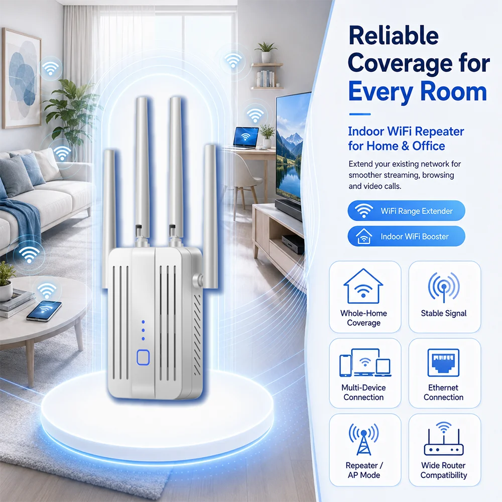 WiFi Repeater 300/1200Mbps Dual Band Signal Extender 2.4G 5GHz Wi-Fi Amplifier Router Long Range Signal Booster High-Speed Bands