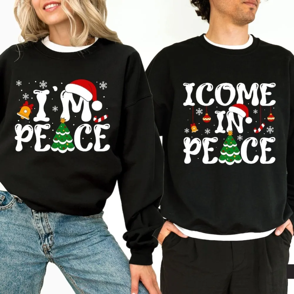 Casal engraçado feio moletom de natal eu veio na paz moletom eu sou paz camisola casal sujo humor natal meme moletom com capuz