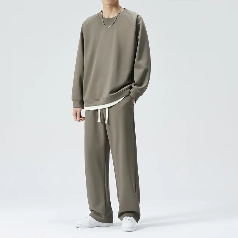 الخريف الشتاء رقيقة بدلة رياضية غير رسمية الرجال قطعتين العلامة التجارية العصرية فضفاضة تنفس بلون Sweatpants جولة الرقبة البلوز