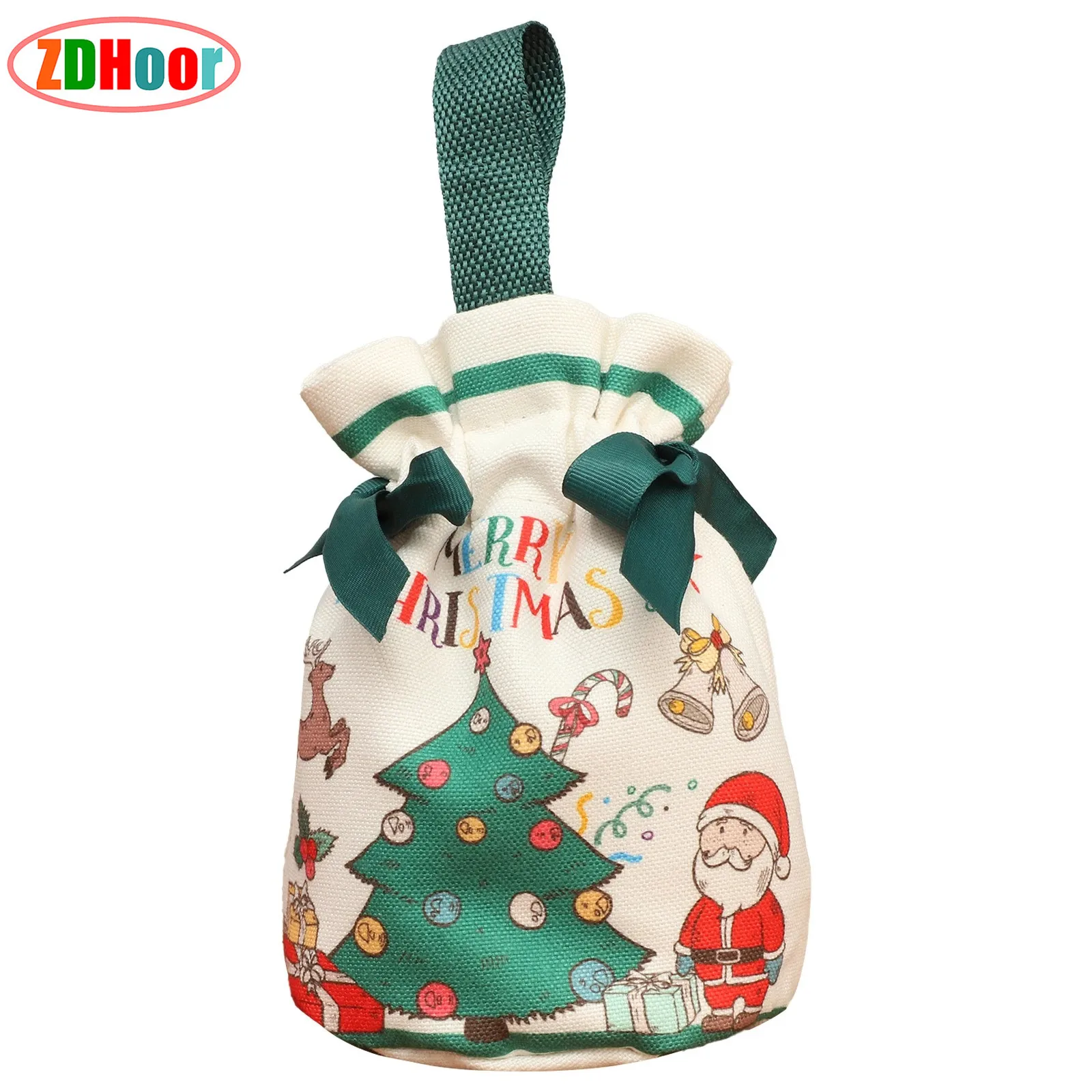 

Christmas Gift Printed Bags Reusable Canvas Bags with Handle Candy Drawstring Bag Xmas Decoration for Wrapping Storage Party