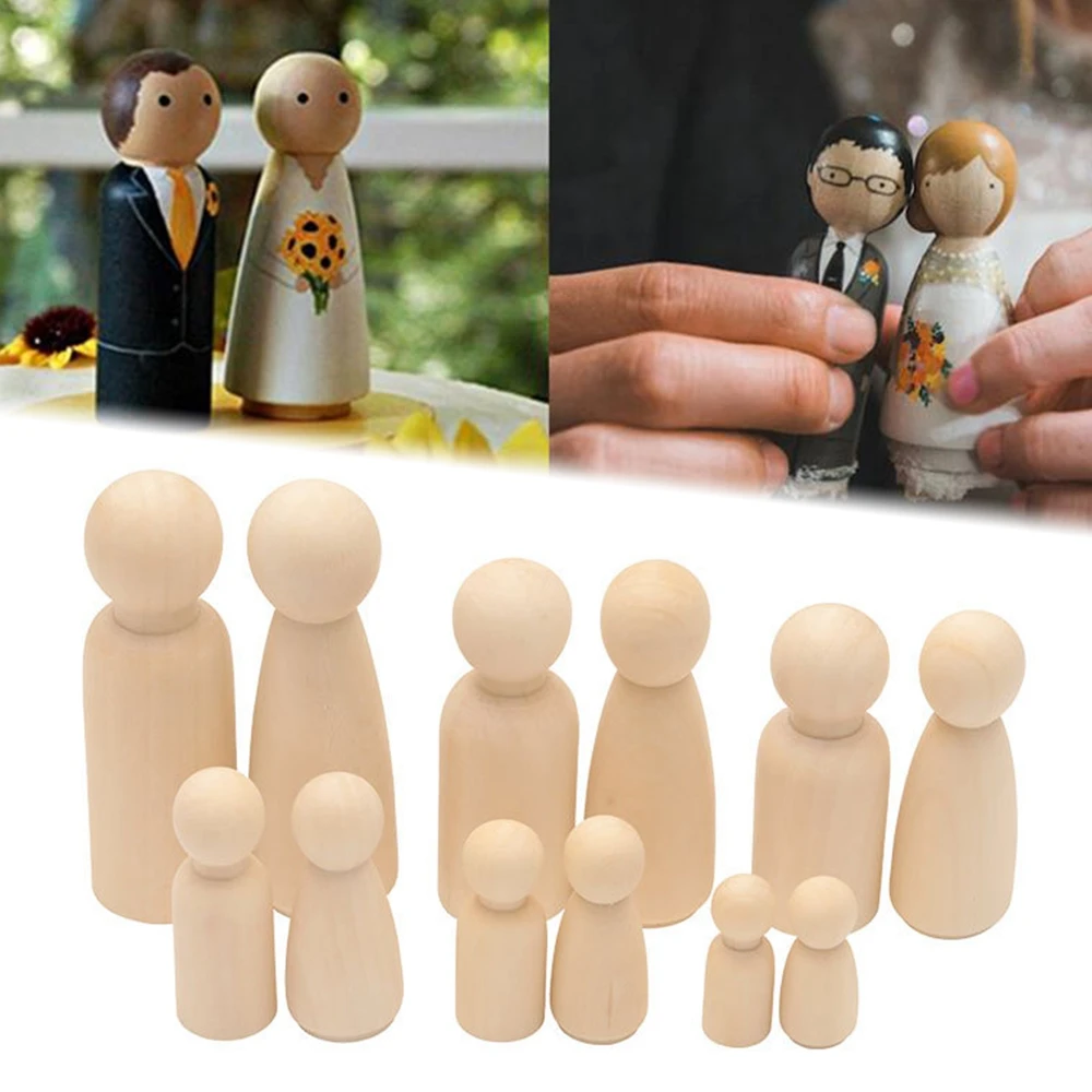 Lovely 35/43/53/65mm Puppets Blank Natural Wood Handmade Wood Crafts Unpainted Figures Wooden Peg Doll Wedding Decoration