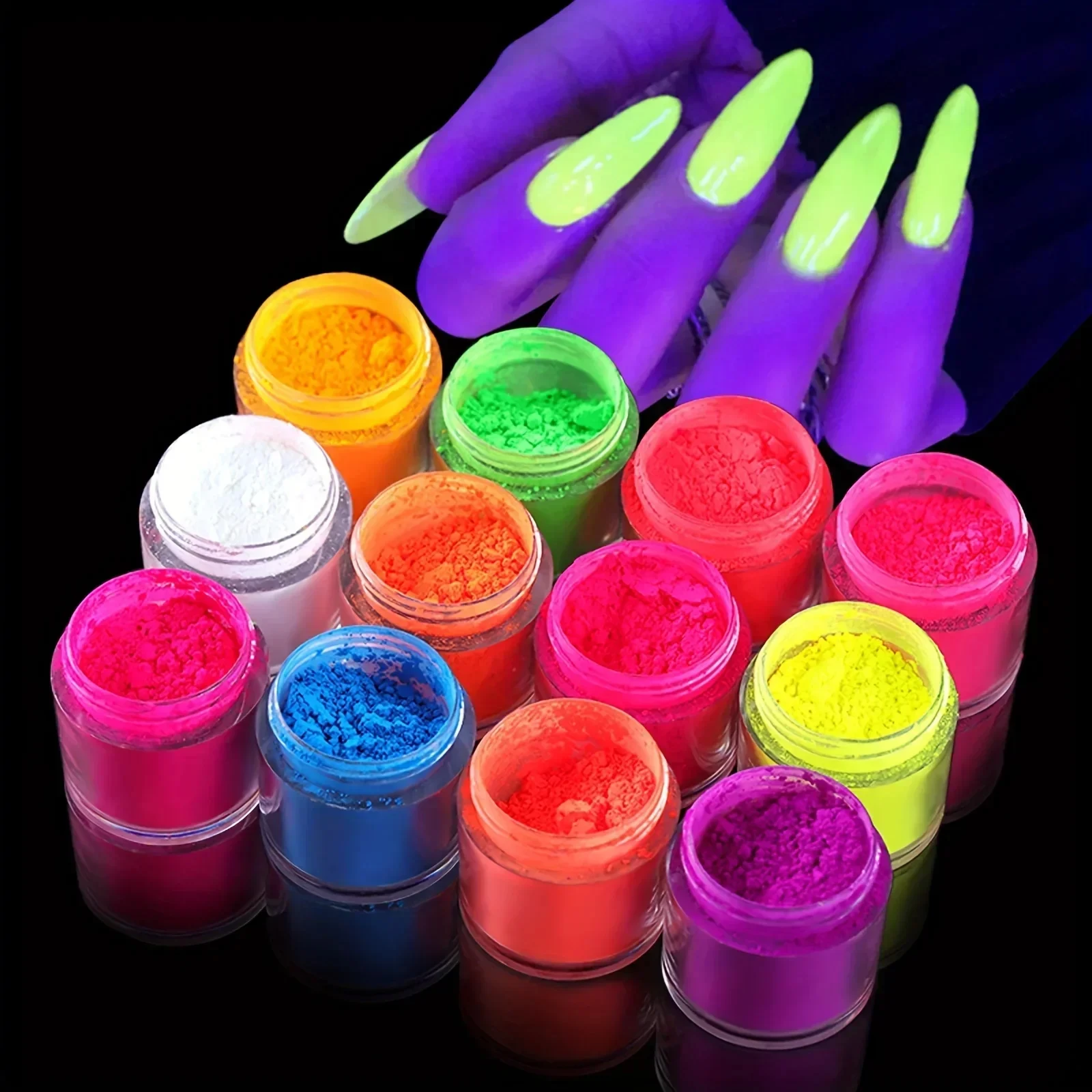 Kit de polvo de pigmento para uñas de 12 colores, polvo de neón superbrillante para uñas de pigmento, juego de polvo acrílico fluorescente Barbie, con caja transparente
