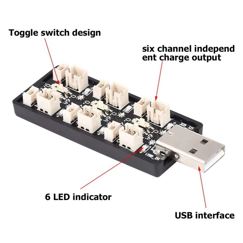 Adaptador de Carregamento USB Bateria LiPo, Placa Carregador, Micro-JST 1,25 JST-PH 2.0 MCX MCX, 1S, 3.8V, 4.35V, 6CH