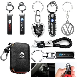 Chaveiro estilo emblema de carro vw, anéis de liga de metal/couro/ábs, bolsa de chave, acessórios automotivos para vw rline polo passat golf tiguan gti r