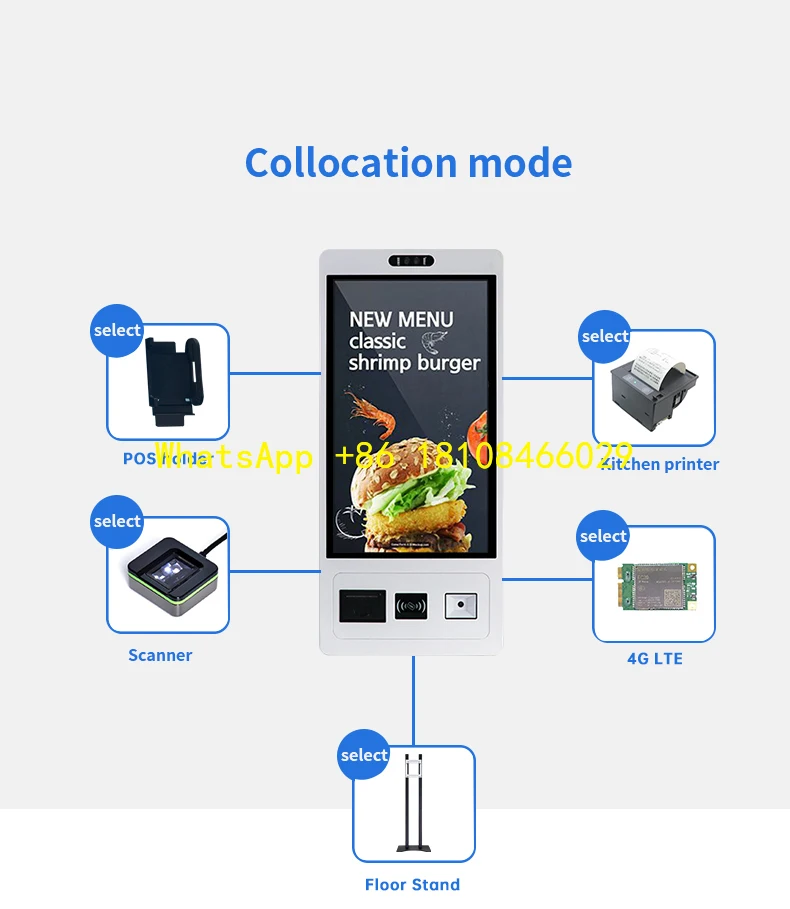 

Machine Kiosk with NFC QR Code Scanner Printer Self Service Kiosk Pos Machine Touch Screen Payment Restaurant Ordering