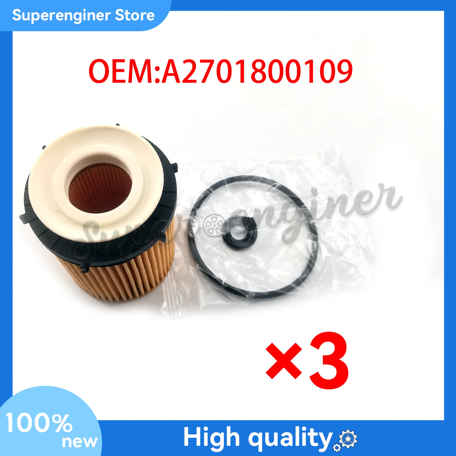 3Pcs Oil Filter For Mercedes-Benz A220 C300 C350e CLA250 E300 SLC300 A2701800009