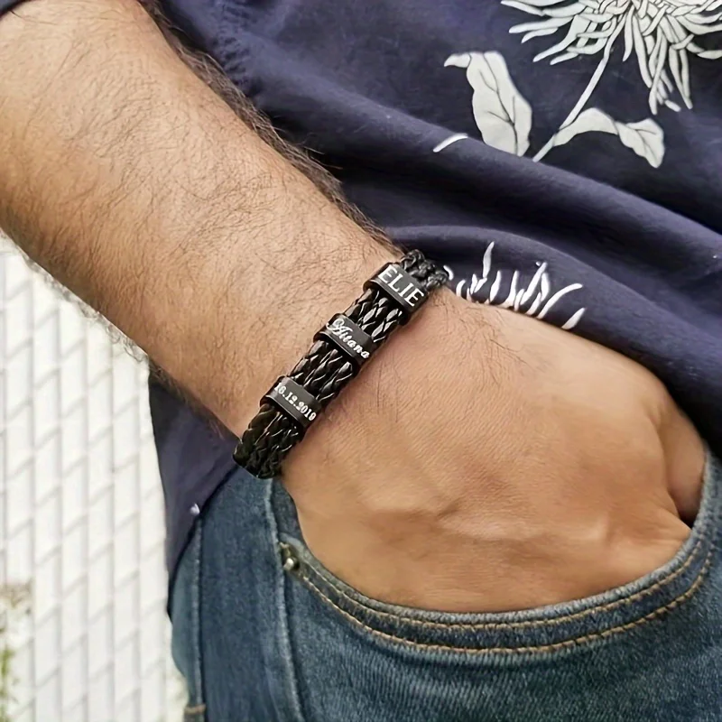 Customized Stainless Steel Bracelet for Men, Personalized with 1-5 Names Gift for Dad Grandpa Uncle Husband Father's Day Gifts