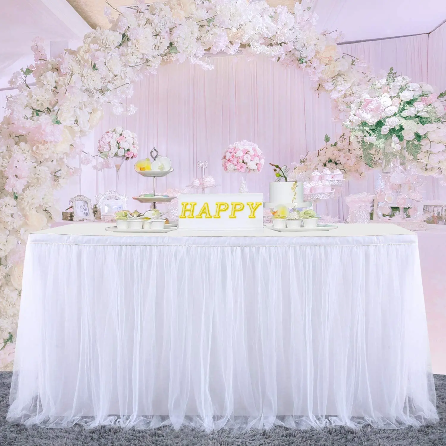 

White Table Skirt Baby Shower Tulle Table Skirting Tutu Table Decorations Table Cloth for Birthday Party Gender Reveal Wedding