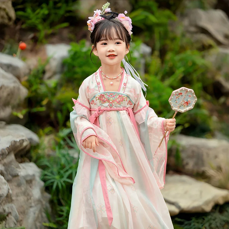 

Hanfu Girl Spring Dress 2024 Girl Antique Dress Children Chinese Style Tang Dress Duper Fairy Ancient Dress