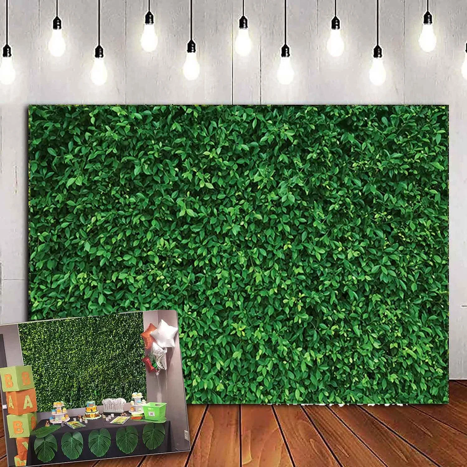 1.5 * 2.1M Green Leaf Theme Party Decoration Family Photo Cloth Background Wall Large Thickened (Free Ribbon)