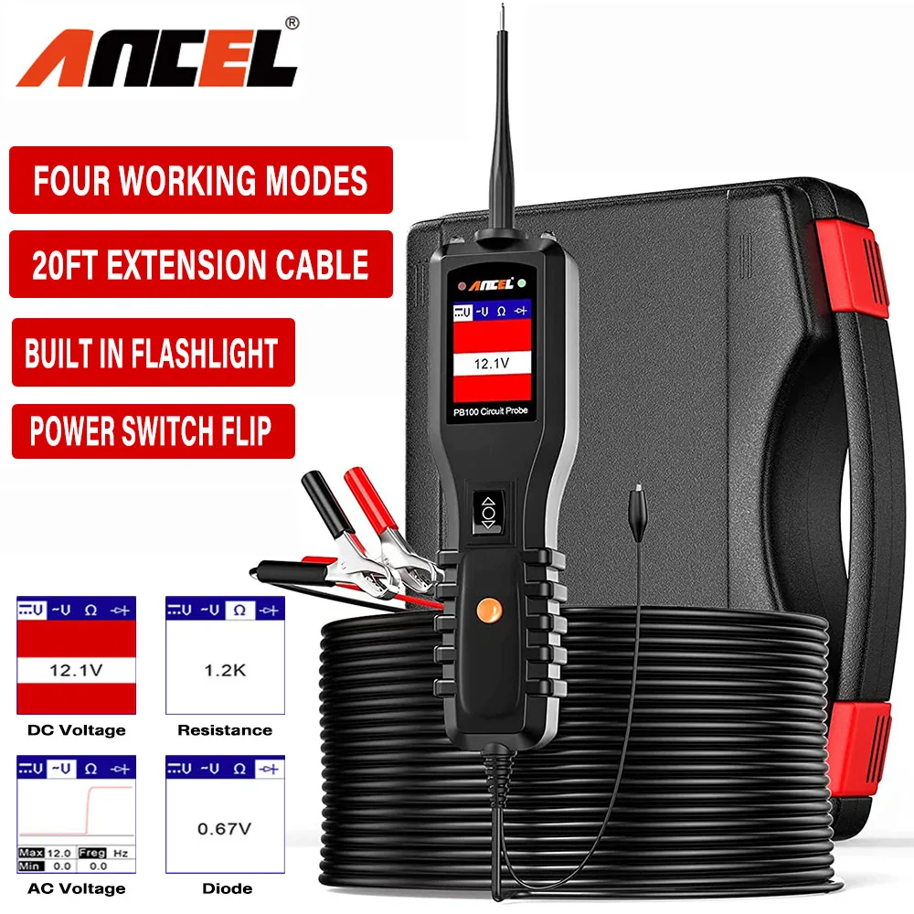 Ancel PB100 Car Digital 12V/24V Power Probe Circuit Battery Tester DC/AC Voltage Test Power Electrical System Diagnostic Tool