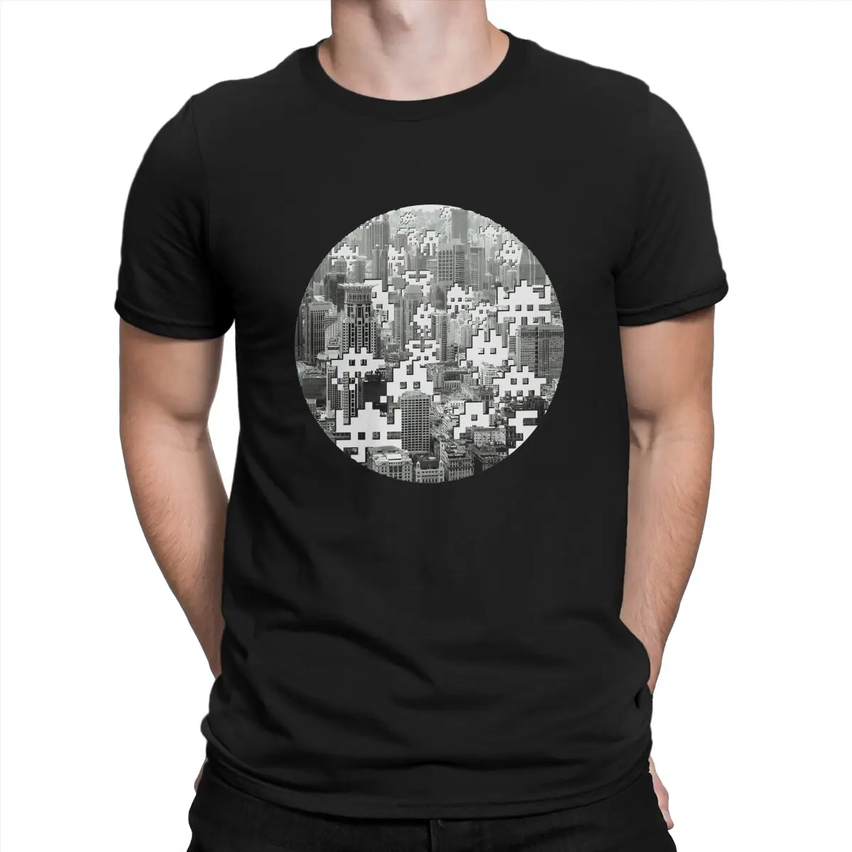 The Grey World Space Invaders Shooting Video Game T Shirt Fashion Crewneck TShirt Harajuku Streetwear