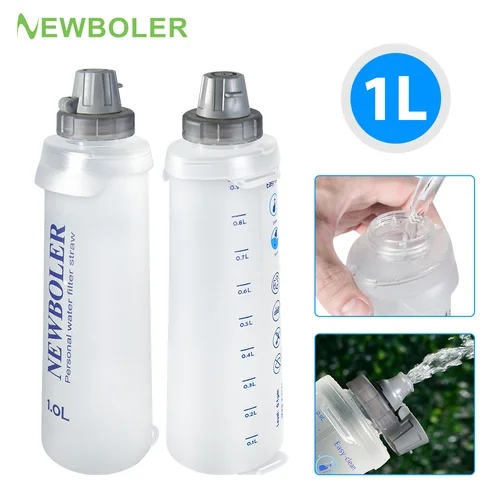 Botella de agua plegable de 1L, matraz blando plegable sin BPA de TPU para deportes al aire libre, senderismo, Camping, correr, botella de agua blanda portátil