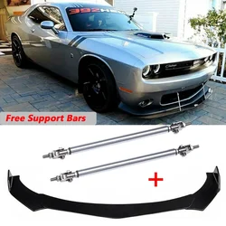 4PCS Universal Front Bumper Lip Side Splitter Diffuser Body Kits Protection For For Dodge Challenger SRT SXT RT w/ Strut Rods
