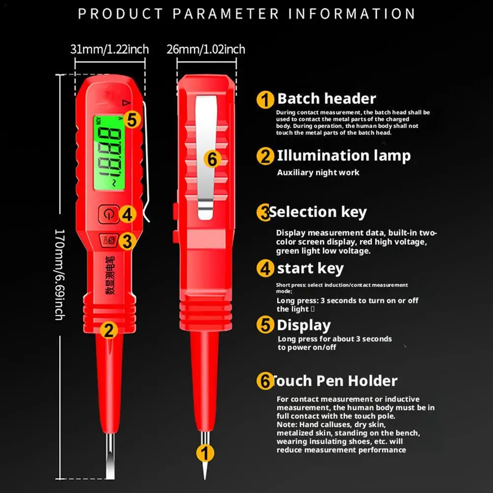 

1pcs Intelligent Sensing Dual Color Sound And Light Alarm Test Pen Multifunctional Lcd Digital Voltage Test Pen