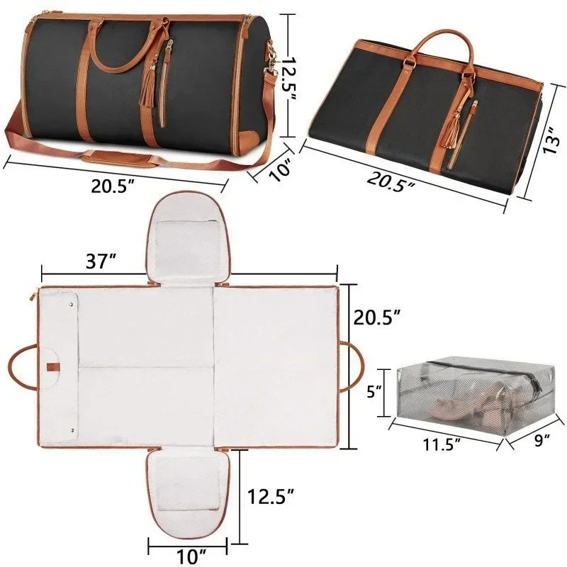 Lucshy Travel Bag PU Leather Travel Garment Bag Large Capacity Foldable Storage Bag Fashion Outdoor Sports Waterproof Handbag