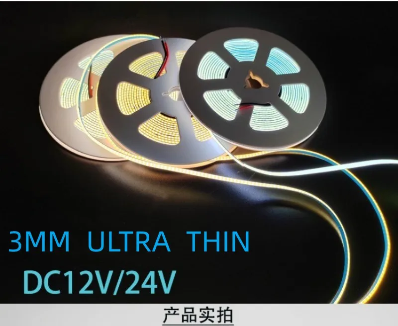 3mm Ultra Super Thin COB LED Strip Light 5M 12V 24V 384Led Fine Linear Flexible LED Strip Bar Tape For Room Decor Lights