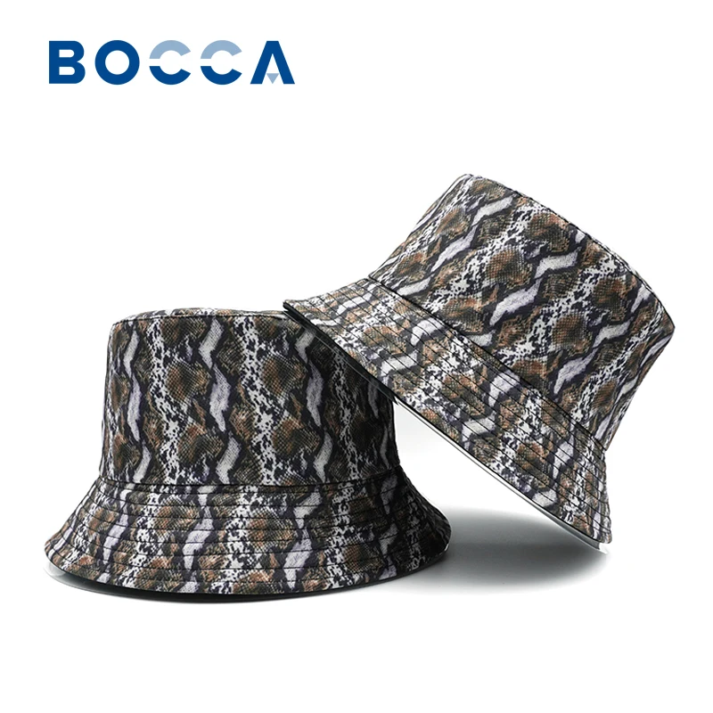 

Bocca Snake Pattern Bucket Hat Printing Animal Fisherman Hats Double Sides Reversible Panama Cap Men Women Summer Beach Travel