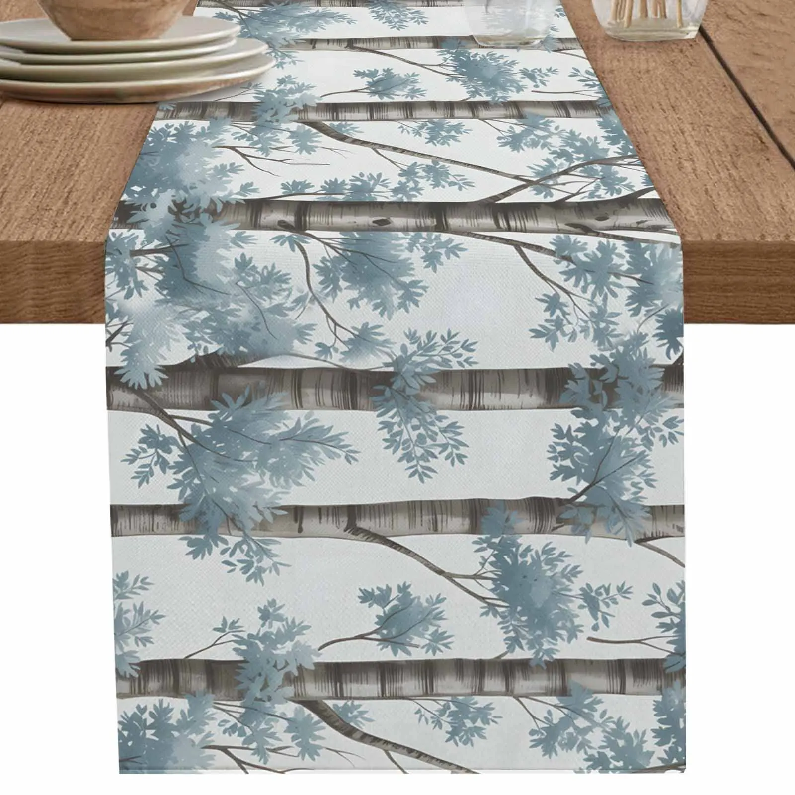 

1 PCS Watercolor Nature Forest Trees Table Runner Party Polyester Table Cover for Home Dining Decoration