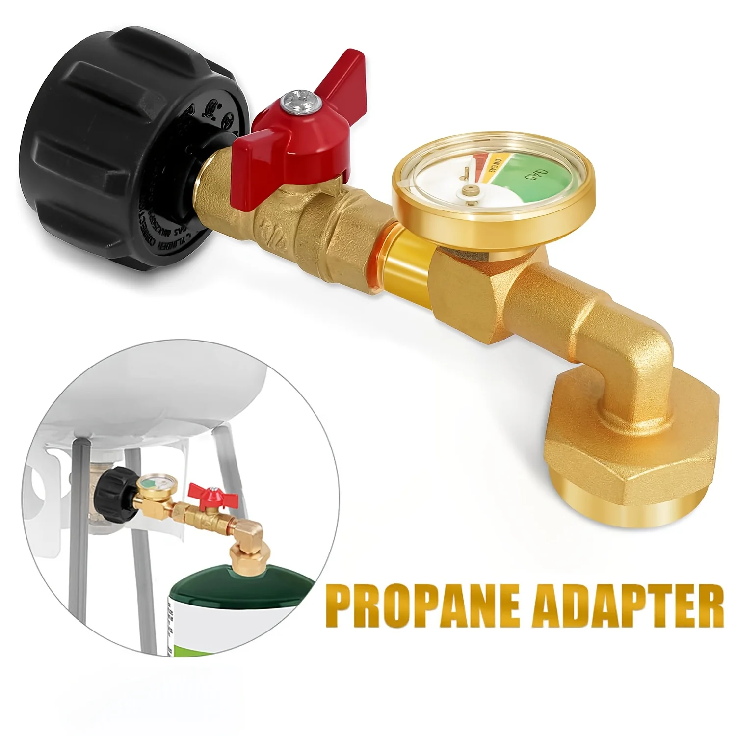 QCC1 Propane Refill Elbow Adapter 1lb-20lb with Gauge Shutoff Valve for 1lb Tank Refill from 5-40lb Propane Cylinder