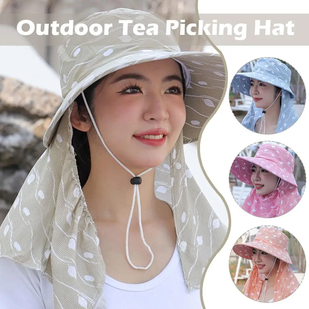 Sunscreen Hat Shawl Not Detachable Summer Face Sunshade Hats Farming Cap Sunshade With Tea-picking Hat Eaves Outdoor Beach W1L4