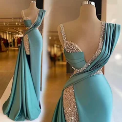 Elegant ball gown plus size formal mermaid sexy split front sweetheart sleeveless crystal beaded sequin Luxury evening dress