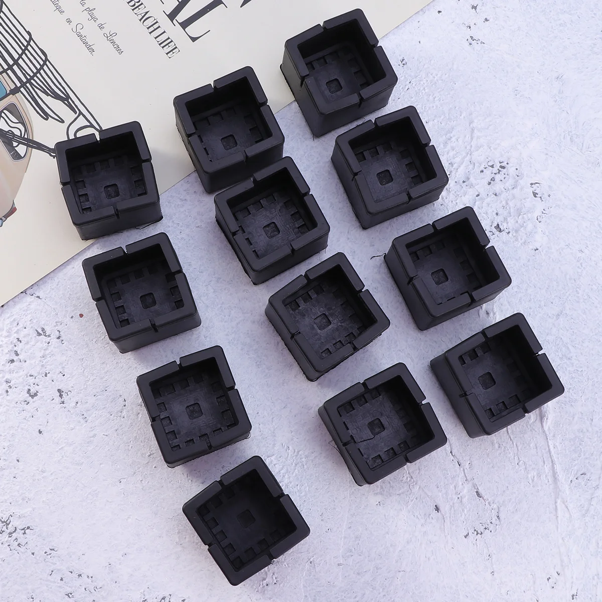 

12 pcs Square Chair Leg Caps Feet Pads Wood Floor Protectors Anti Slip Furniture Covers Noise Free Black Size 8