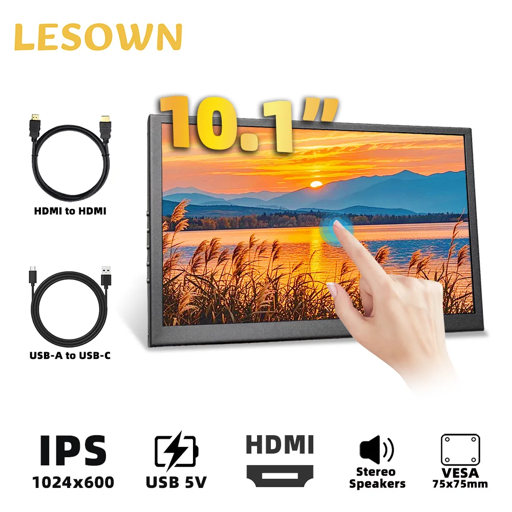 

LESOWN 10.1 Inch Portable Display 1024x600 IPS LCD Travel-Friendly Extra Monitor for Laptop PC Game Consoles with USB & HDMI