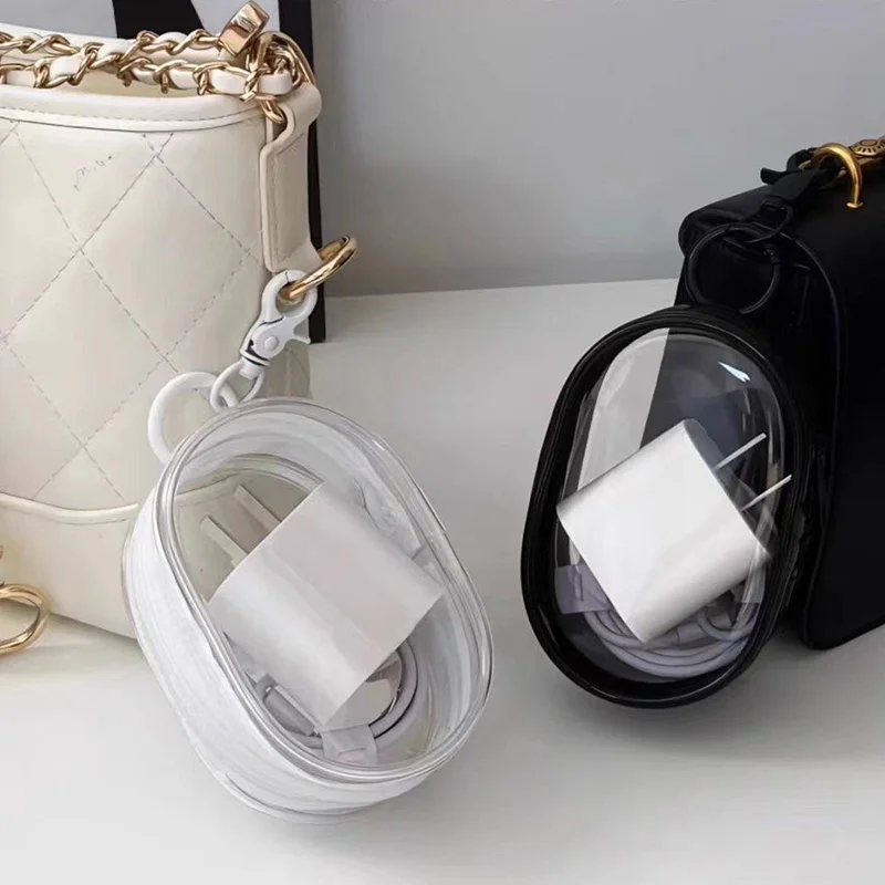 

Clear PVC Portable Storage Bag with Keychain for Stationery & Digital Accessories - Compact Desk Organizer Pouch